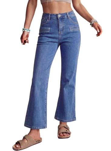 Astylish Womens Elegant High Waisted Wide Leg Jeans Decor Welt Pockets Cropped Fitted Bootcut Flare Denim Pants 2026 Light Blue 18 - Image 1
