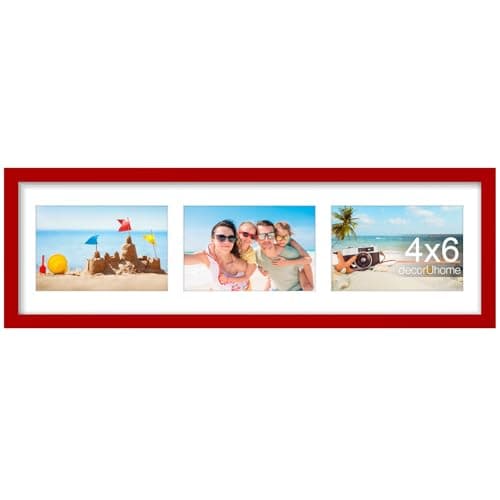 decorUhome 6x20 Picture Frames Collage Wall Decor, Display 3Pcs 4x6 Photos with Mat or 1Pcs 6x20 Unmatted, 3 4x6 Collage Picture Frames for Wall Mounting, Red - Image 1