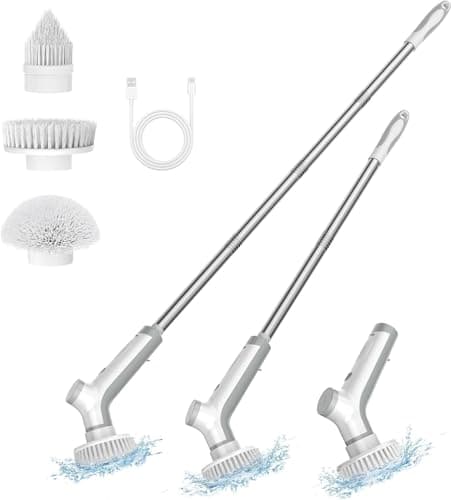 Electric Spin Scrubber, VEWIOR Cordless Shower Scrubber with 3 Adjustable Angle, Cleaning Brush with 2 Speeds 3 Replaceable Brush Heads for Bathroom Kitchen Tub - Image 1