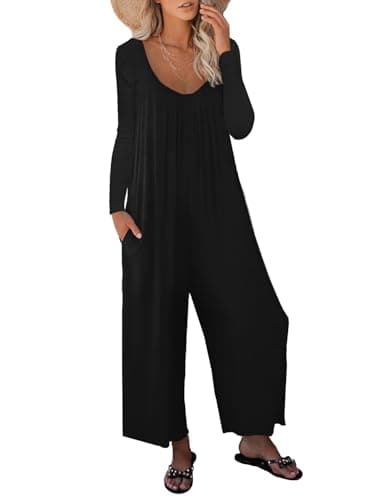STOLKISS Women Plus Size Jumpsuits One Piece Loose Stretchy Long Sleeve Jumpsuit Fall Wide Leg Long Pant Rompers with Pockets - Image 1