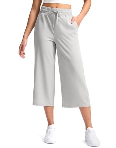 Soothfeel Women's Capri Pants Loose High Waisted Wide Leg Lightweight Travel Hiking Pants for Women Casual Summer with Pocket Dusty White S - Image 1