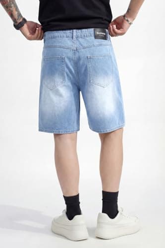 Heyfanee Mens Baggy Jean Shorts, Jorts Men Casual Denim Shorts for Men Relaxed Fit Washed Blue 32 - Thumbnail 2