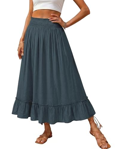 luvamia Summer Long Skirts Swing Skirt Womens Summer Skirts Gray Skirt Women Blue Gray Small - Image 1