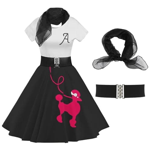 ZEZCLO Women's Retro Poodle Print Skater Dress Vintage High Waist Rockabilly Swing Tee Cocktail Party Dresses Black S - Image 1