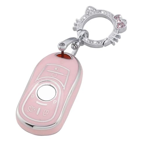 Pangpai Pink Key Fob Cover for Buick, Soft TPU Key Case Protection with Bling Keychain Fit for Buick Encore Enclave Lacrosse Envision Verano Regal GL8 5 Buttons Smart Key