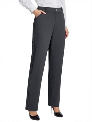 DLOODA Womens Dress Pants High Waisted Stretchy Straight Leg Work Pants Office Business Casual Slacks with Pockets Dark Grey 0L - Image 1