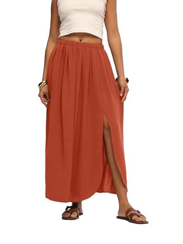 HiMONE Flowy Maxi Skirt for Women High Waisted Elegant Long Skirts with Side Slit for Boho Vacation Summer Outings - Image 1