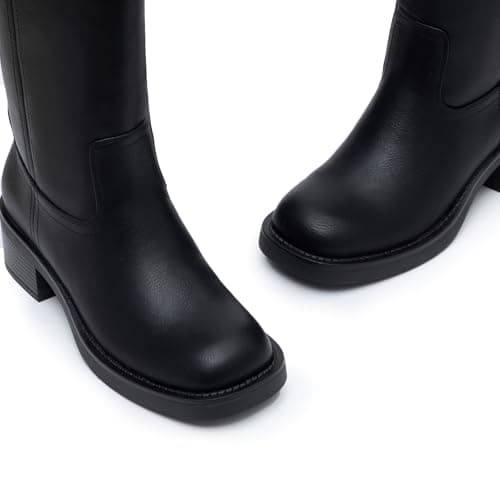 Athlefit Black Knee High Boots for Women Square Toe Fashion Tall Boots Slip On Dress Chunky Low Heel Booties Size 7.5 - Thumbnail 6