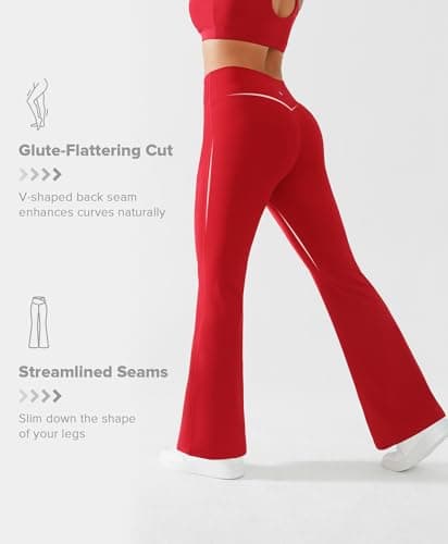 BRXL Flare Leggings for Women V Cross Over High Waisted Wide Leg Yoga Pants Bell Bottom Gym Workout Pants Tummy Control Red XS - Thumbnail 4