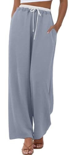 ONLYSTORY High Waist Wide Leg Pants for Women Adjustable Drawstring Business Casual Pants Loose Lightweight Palazzo Trousers with Pockets - Image 1