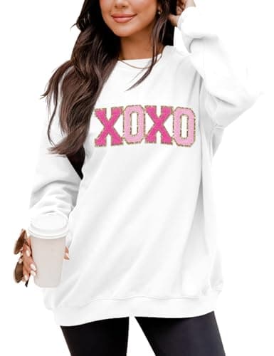 LETSEE Women Valentines Lover Sweatshirt Glitter Patch Lover Letter Pullover Tops Chenille Patch Oversized Clothes(White, Large) - Image 1