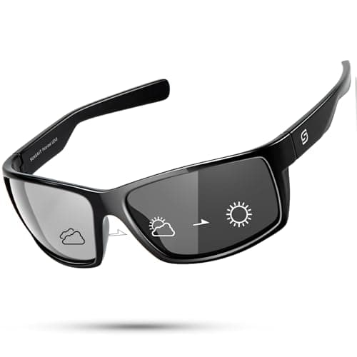 SUNGAIT Polarized Photochromic Sunglasses for Men: Rectangle Sports Sun Glasses UV Protection (Bright Black Frame/Photochromic Lens) - Image 1