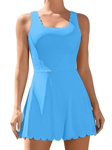 ATTRACO Workout Dress for Women with Shorts Pockets Bra Athletic Golf Dress Outfits Blue S - Image 1