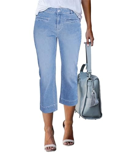 Luvamia High Waisted Cropped Jeans for Women - Casual Denim Capris in Blue Mist - Straight Leg Jeans for Women - Size 12/14 - Image 1