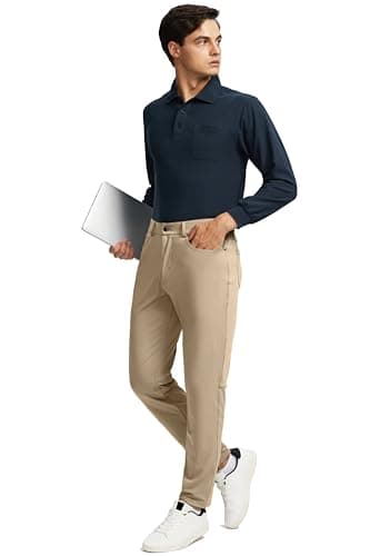 G Gradual Men's Stretch Golf Pants with 6 Pockets Slim Fit Dress Pants for Men Travel Casual Work (Light Khaki, L) - Thumbnail 5