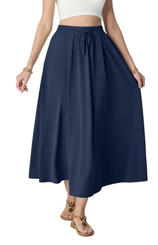 HiMONE Women's Satin Maxi Skirts High Waisted A Line Long Skirts Elegant Office Skirts Beach 2026 Khaki L - Image 1