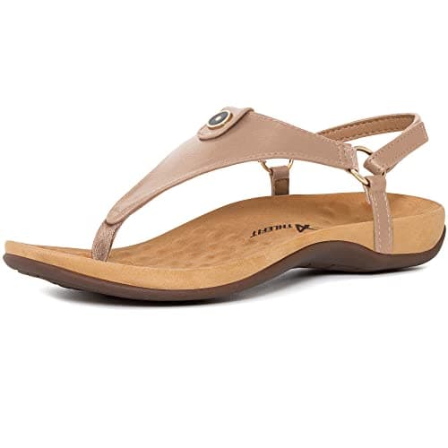 Athlefit Women's Comfortable Orthopedic Sandals Thong Dressy T-Strap Orthotic Casual Summer Arch Support Khaki Sandals size 8 - Image 1