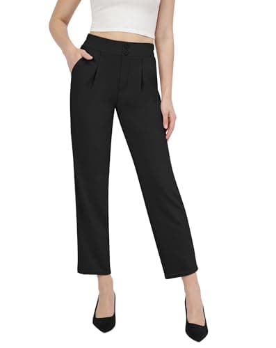 SEAJOJO Dress Pants Women Stretchy High Waist, Tapered Casual Business Slacks Pull on Comfy with Pockets Office Black - Image 1