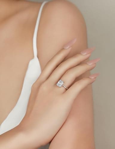 Elspeth 3CT Radiant Cut Engagement Ring 925 Sterling Silver Cubic Zirconia Hidden Halo Solitaire for Women Wedding Promise Ring Size 6.5 - Thumbnail 3