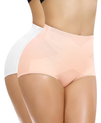 Ganado Tummy Control Shapewear Panties for Women High Waisted Shaping Underwear Body Shaper Slimming Panty Girdle (Beige+white Medium) - Image 1