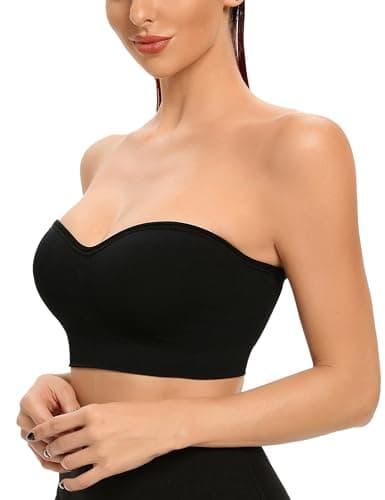 Gnowann Strapless Bras for Women Non-Slip Silicone Bandeau Bralette Seamless Wireless Strapless Bra Padded Tube Top Black+Beige 2XL - Thumbnail 2