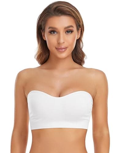 Lusait Strapless Bra for Women Non-Slip Silicone Padded Bandeau Bra Wireless Tube Top Bralette White L - Image 1