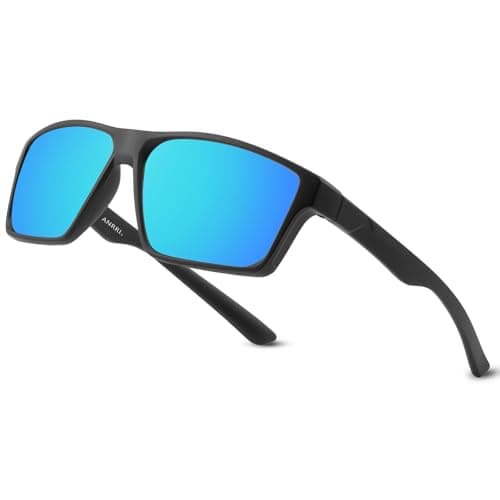 ANRRI Polarized Sports Sunglasses for Men Driving Sunglasses Lightweight Tr90 Frame for Cycling Fishing Running UV400 Protection Mirrored Blue Lens Black Frame - Image 1