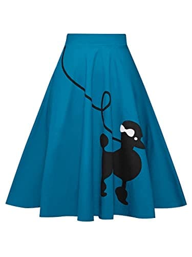 ZEZCLO Women Poodle Skirt 50s Vintage Pleated A-line Zipper Skirts Blue XL - Image 1