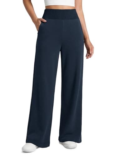 ATHMILE Womens Wide Leg Sweatpants High Waist Baggy Lounge Casual Pants Fall Winter Spring Clothes with Pockets Navy Blue - Image 1