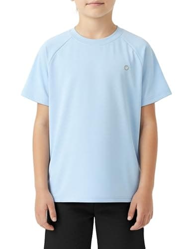 PATPAT Athletic Shirts for Boys Girls Short Sleeve Performance Tees Youth Dry Fit Soccer T-Shirt for Kids Light Blue 13-14 Years - Image 1