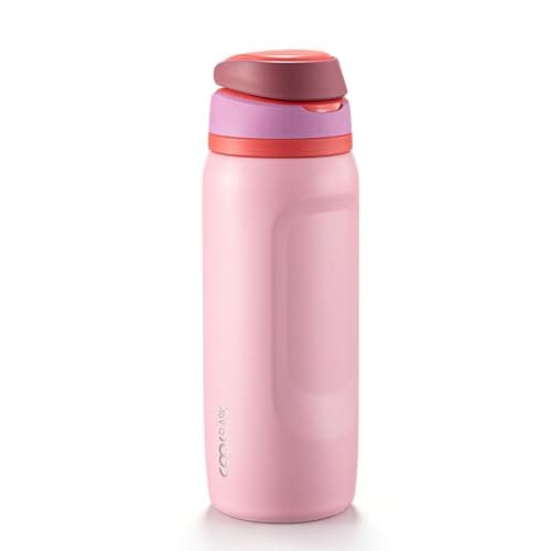 Coolflask MegaSip Insulated Water Bottle with Straw, Stainless Steel Water Bottles Leak-Proof, 24+ Hours Cold, BPA-Free Dishwasher Safe, Water Flask for Sports Gym Work Office 32 oz, Blush Pink - Image 1