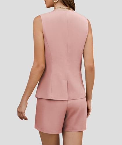Casly Lamiit 2 Piece Outfits for Women Summer Casual Short Sets 2025 Round Neck Vest Ladies Business Suiting Work Matching Attire Pink XS - Thumbnail 4