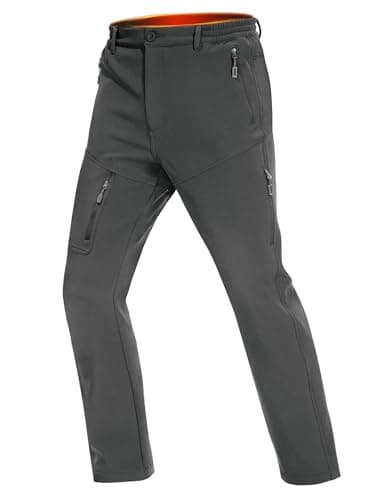 MOURCE Fleece Lined Winter Pants for Men - Waterproof Snow Ski Cargo Hiking Pants Men with Pockets, Charcoal - Image 1
