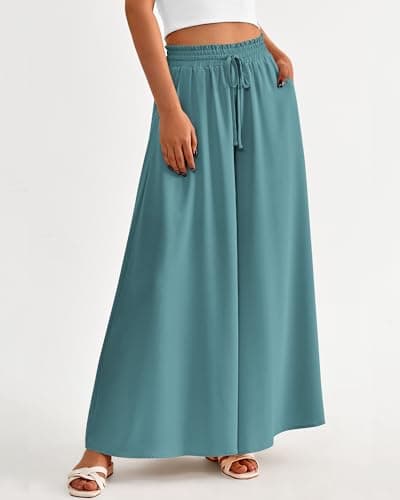BTFBM Women Casual High Waist Wide Leg Pants 2026 Spring Summer Long Palazzo Pants Pocket Lounge Beach Vacation Clothes(Solid Blue Green, XX-Large) - Thumbnail 2