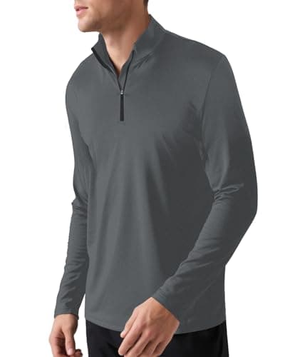 Mens 1/4 Zip Pullover Long Sleeve Shirts UPF 50+ Sun Protection Wicking Moisture Dry Fit Lightweight Sweatshirts Workout Gym Running Golf Casual Athletic Tops Dark Grey XXL - Thumbnail 2