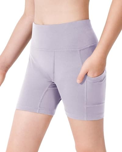 Stelle Girls 4" Bike Volleyball Shorts with Pockets Youth Athletic Yoga Dance Gymnastics Compression (Lavender,L) - Image 1