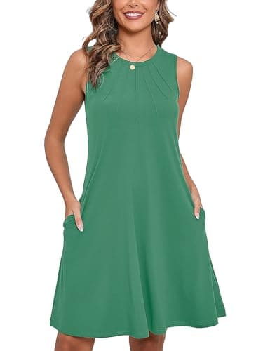 Heymoments Women Summer Dress Sleeveless Malachite Green XX-Large Crew Neck Casual Cute Loose Fitting Tank Sundress Comfy Swing Midi Flowy A-line Trendy Beach Vacation Teacher Dresses with Pockets - Image 1