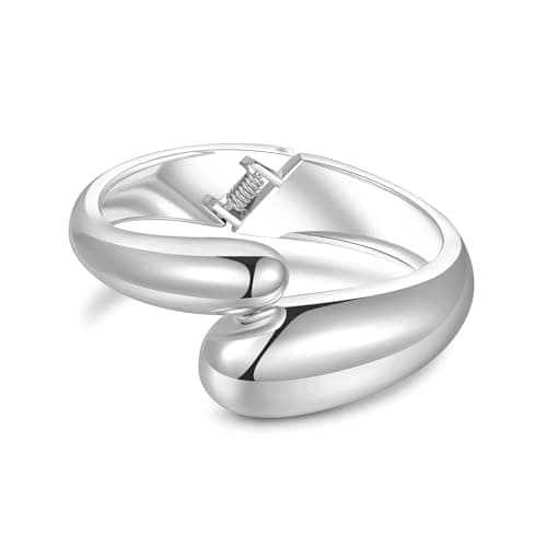 AYWFCBF Chunky Open Twist Bangle Bracelets for Women | Trendy Hinged Cuff Open Teardrop Wide Chunky Silver Plated Bangle | Arm Cuff Jewelry for Women - Image 1
