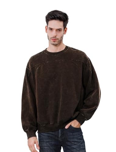 INVICTUSY Men's Oversized Hoodie Pullover Acid Wash Plush Cotton Hooded Fleece Sweatshirt Streetwear Unisex Casual Hoodies B Brown - Image 1
