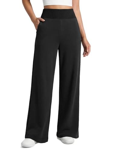 ATHMILE Straight Leg Sweatpants for Women Wide High Waist Baggy Lounge Casual Pants Fall Winter Spring Clothes with Pockets Black - Image 1