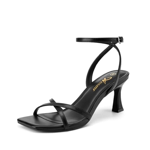 Athlefit Black Kitten Heels for Women Square Open Toe Strappy High Heels Comfortable Dressy Summer Graduation Ankle Strap Heeled Sandals Size 7.5 - Image 1