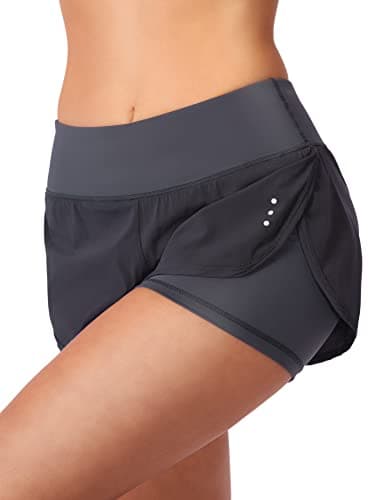 Soothfeel Women's 2 in 1 Running Shorts Workout Athletic Gym Yoga Shorts for Soothfeel Women with Phone Pockets Dark Grey - Thumbnail 3