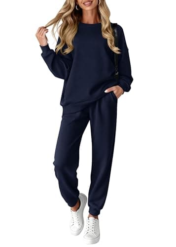 KIRUNDO Sweatsuits Women 2 Piece Outfit Matching Workout Lounge Sets Spring Fall Clothing Tracksuit Airport Travel Outfits(Navy,XX-Large) - Image 1