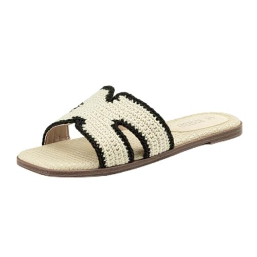 Rihero Women's Dressy Flat Sandals Comfortable Slip On Leather Slide Sandals - Image 1