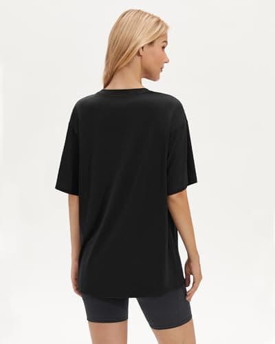 Stelle Black T Shirts for Women Oversized Crew Neck Short Sleeve Summer Tops Loose Fit Soft Basic Tee Shirt Large - Thumbnail 2