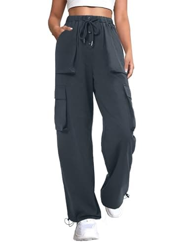 DLOODA Women's Parachute Cargo Pants, Quick Dry Lightweight Baggy Hiking Joggers with 4 Pockets Casual Travel Outdoor Grey - Image 1