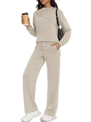 Casly Lamiit 2 Piece Outfits for Women Trendy Lounge Set Fall Mock Neck Tracksuit Wide Leg Pants Matching Sets Casual Work Travel Clothes Dark Beige M - Image 1