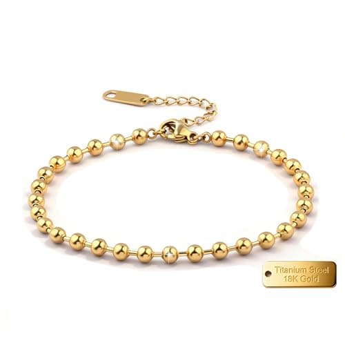 Alegend Titanium Steel (Not Rust, Resist Corruption, Easily Clean) 18K Gold Beaded Bracelet Versatile Adjustable for Daily & Formal Wear - Image 1