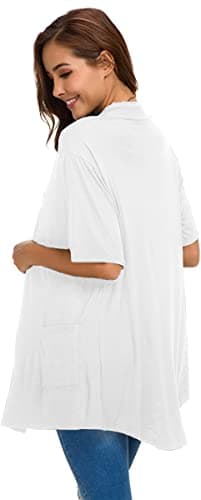 ADANIKI Women 2026 Summer Lightweight Cardigan, Short Sleeve Open Front Casual Trendy Womens Kimono Cover Up with Pocket (White, S) - Thumbnail 4