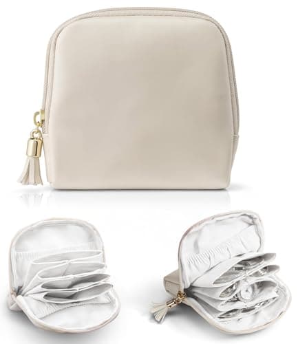 WENICER Small Travel Jewelry Case, Jewelry Pouch Bags with Zipper,Velvet Jewelry Organizer Storage Bag for Bracelet Rings Earring, Valentines Gifts for Women-Cream White - Image 1